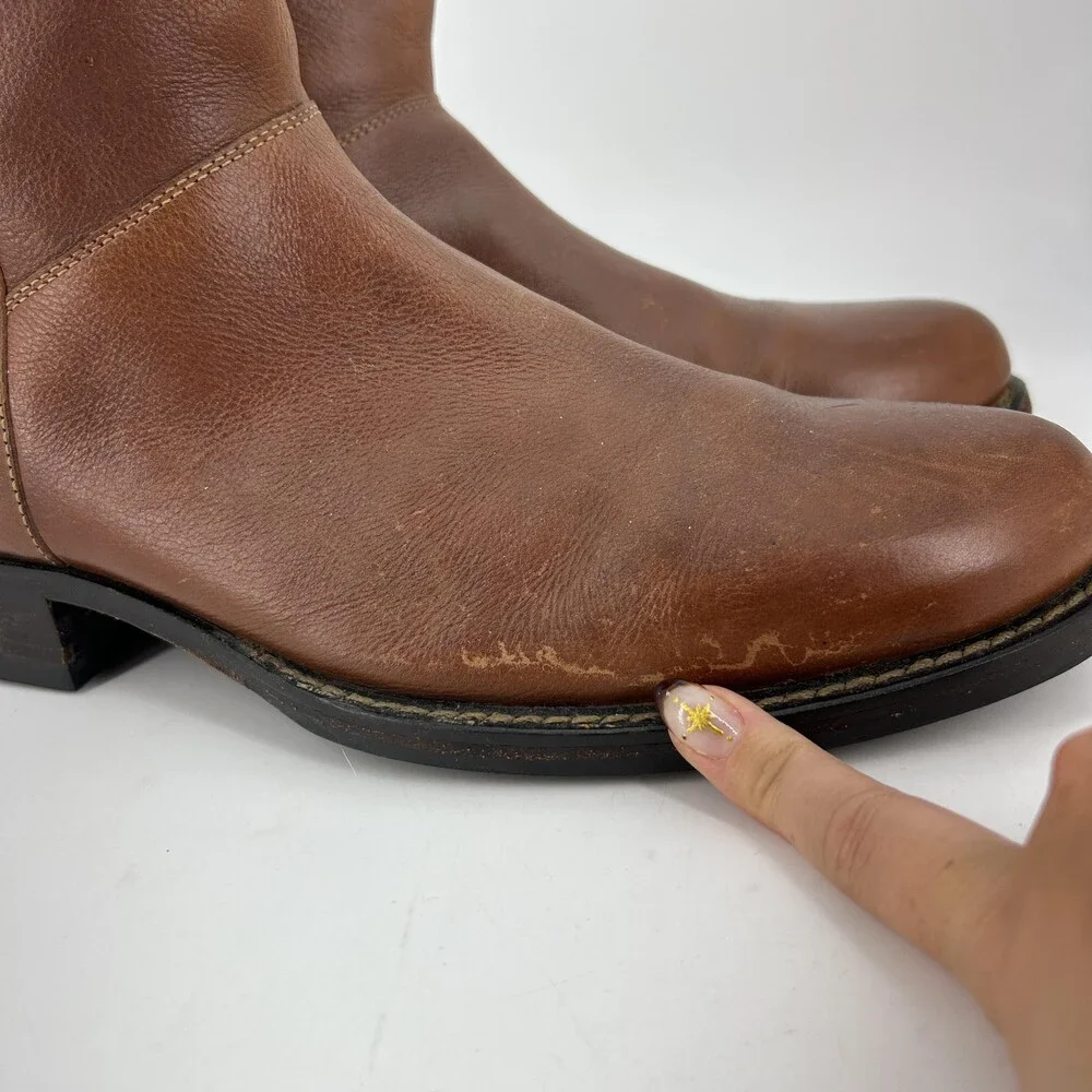 Cole Haan Boots Mens Size 10 M Brown Leather Mid Calf Zip Biker Lined Grip Sole